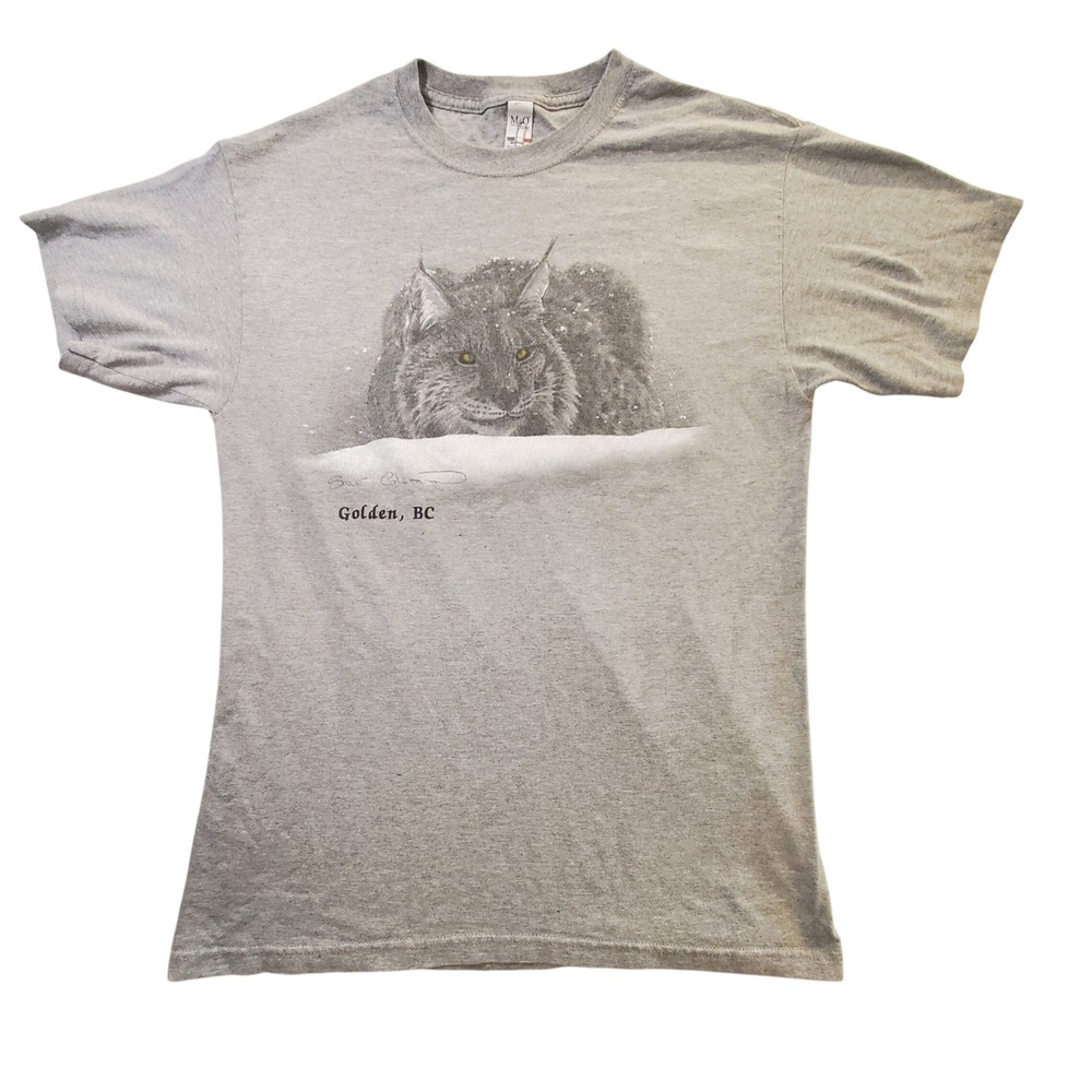 Sue Coleman Lynx Wildlife Graphic Tee Gray Mens Medium Golden BC